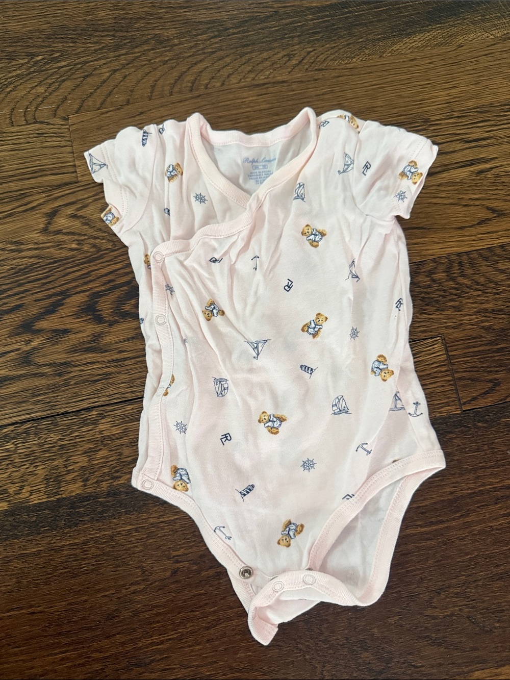 Ralph Lauren Pink Nautical Teddy Print Baby Bodysuit